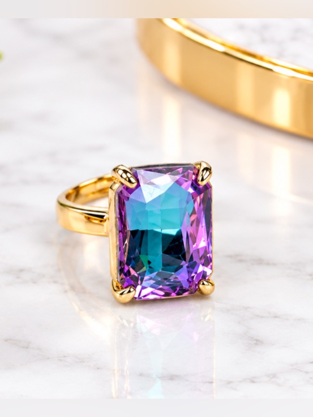 Rectangle Mermaid Glass Adjustable Ring